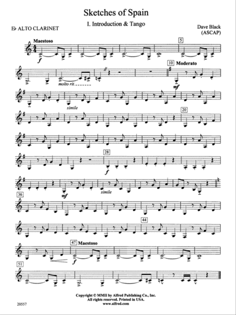 Sketches of Spain: E-flat Alto Clarinet Concert Band scores gallery preview page 1
