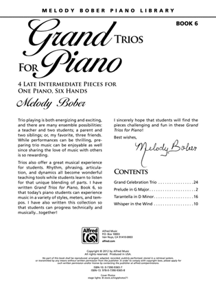 Book cover for Grand Trios for Piano, Book 6: 4 Late Intermediate Pieces for One Piano, Six Hands