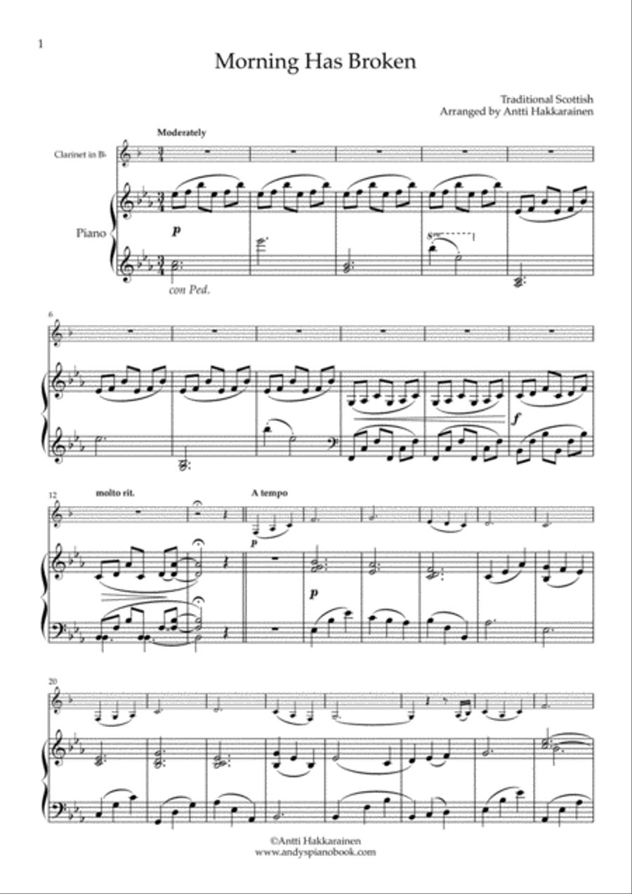 Morning Has Broken - Clarinet & Piano Clarinet Solo scores gallery preview page 2