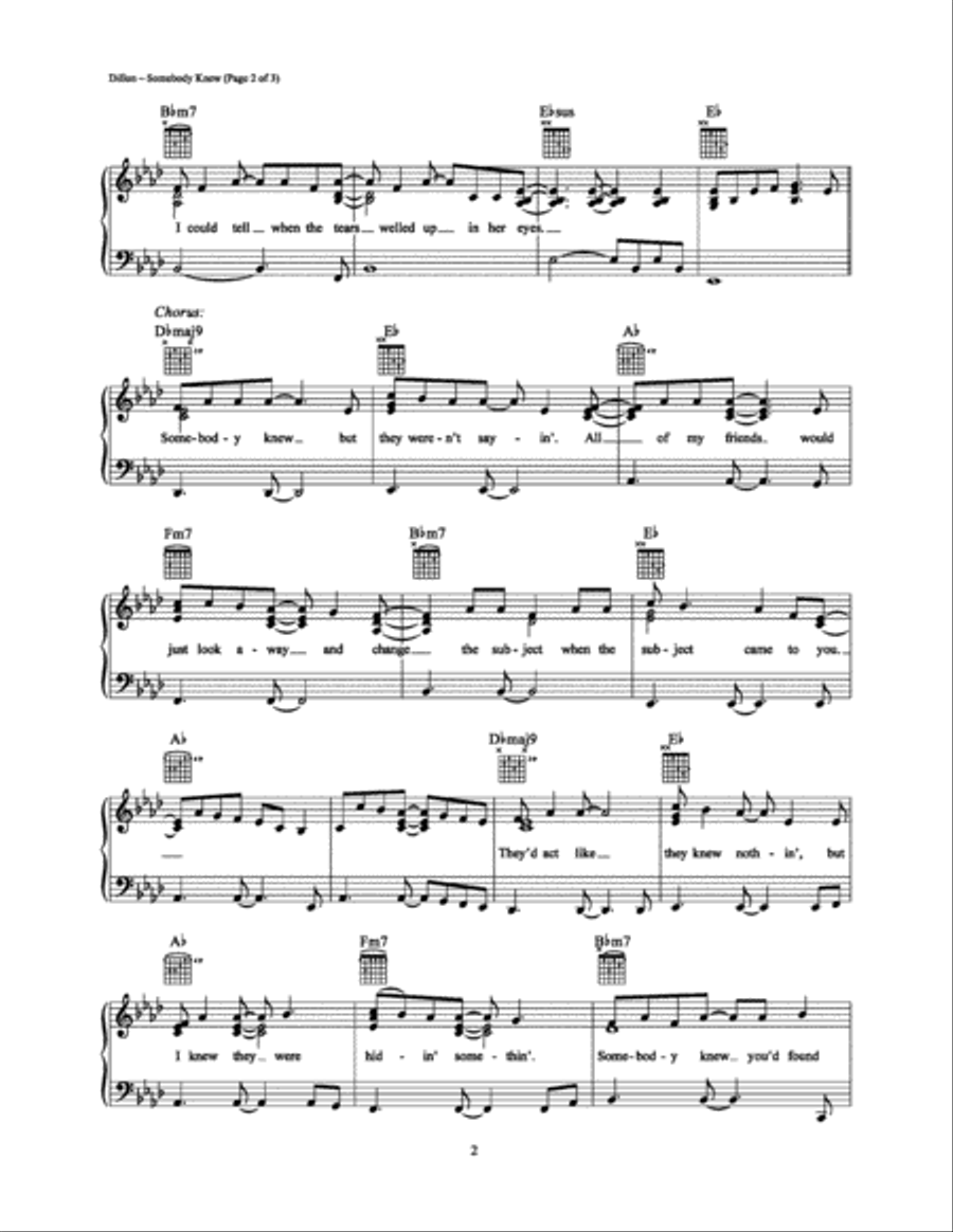 Somebody Knew Somebody Knew Piano, Vocal, Guitar scores gallery preview page 2