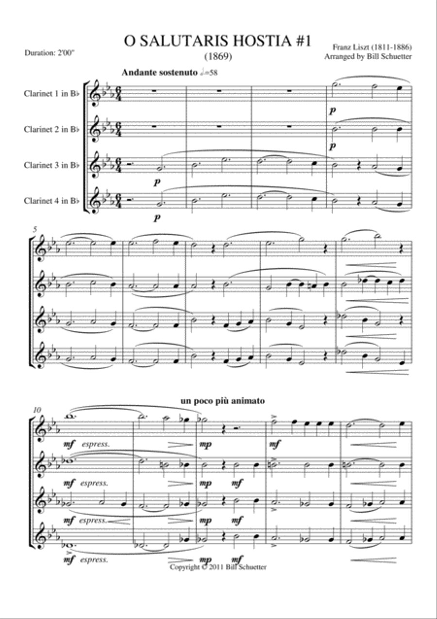 O Salutaris Hostia I Clarinet Quartet scores gallery preview page 1