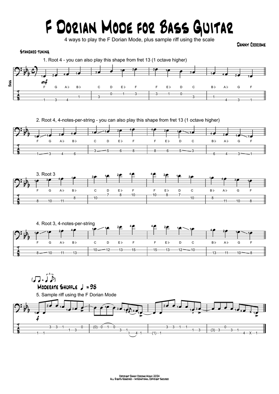 F Dorian Mode for Bass Guitar (4 Ways to Play) Acoustic Guitar scores gallery preview page 1