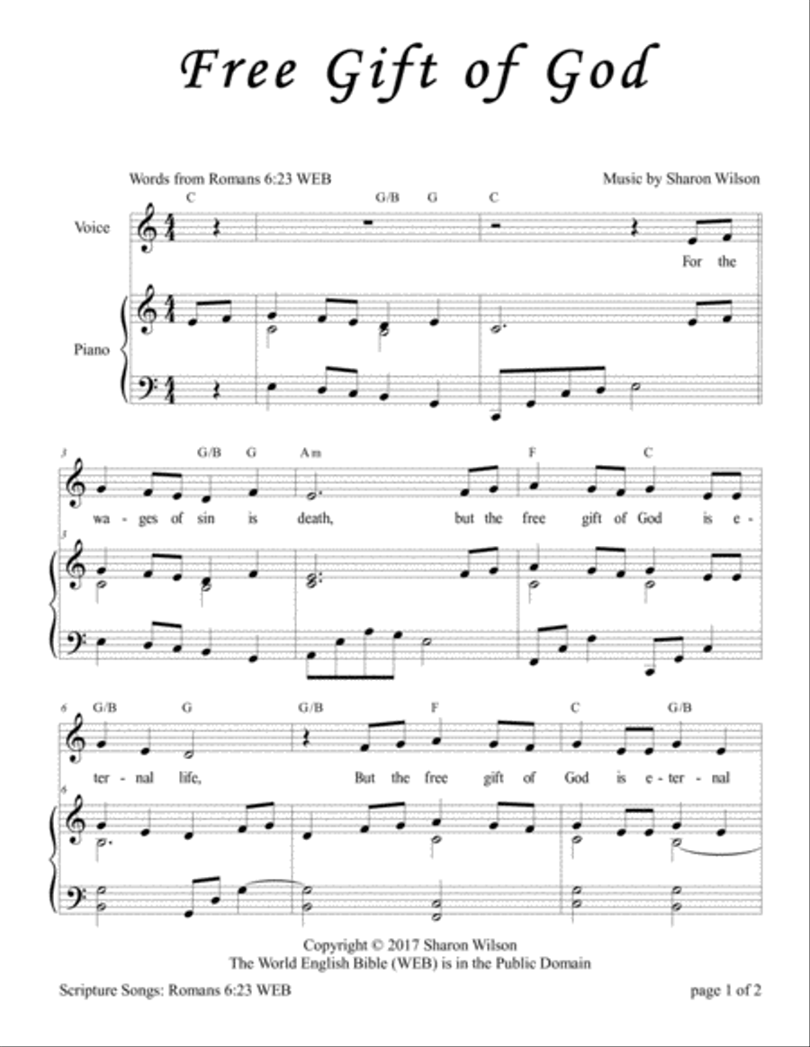 Free Gift of God (Romans 6:23) Piano, Vocal, Guitar scores gallery preview page 2
