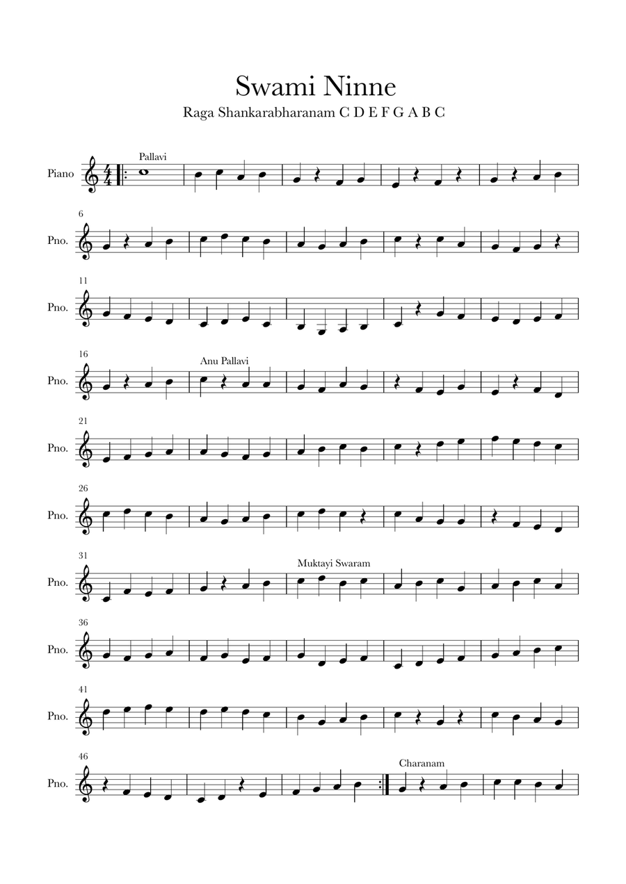 Swami Ninne {Carnatic Music} Piano Method scores gallery preview page 1