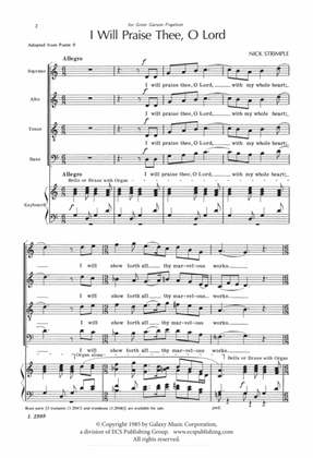 I Will Praise Thee, O Lord (Downloadable Choral Score)