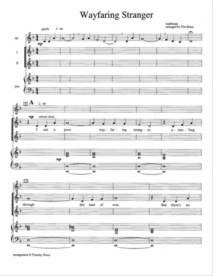 Wayfaring Stranger for two equal voices, keyboard, and trumpet Choir scores gallery preview page 2