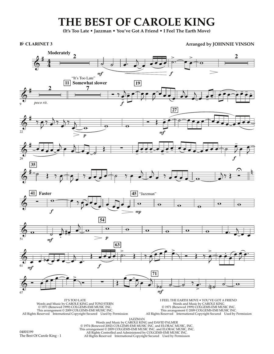 The Best of Carole King - Bb Clarinet 3