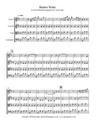 Skater's Waltz arranged for string quartet with score, parts & rehearsal letters