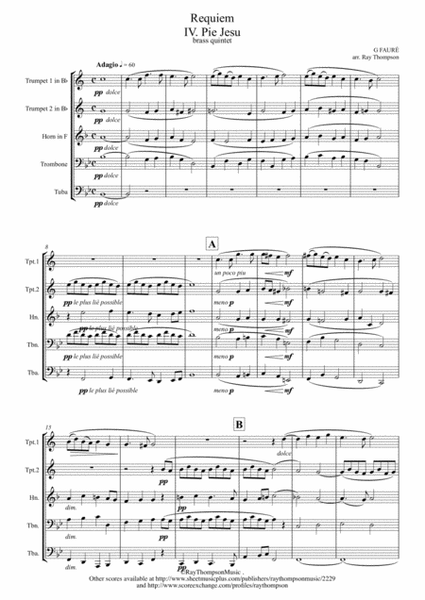 Faure: Requiem Op.48: I. IV Pie Jesu - brass quintet image number null