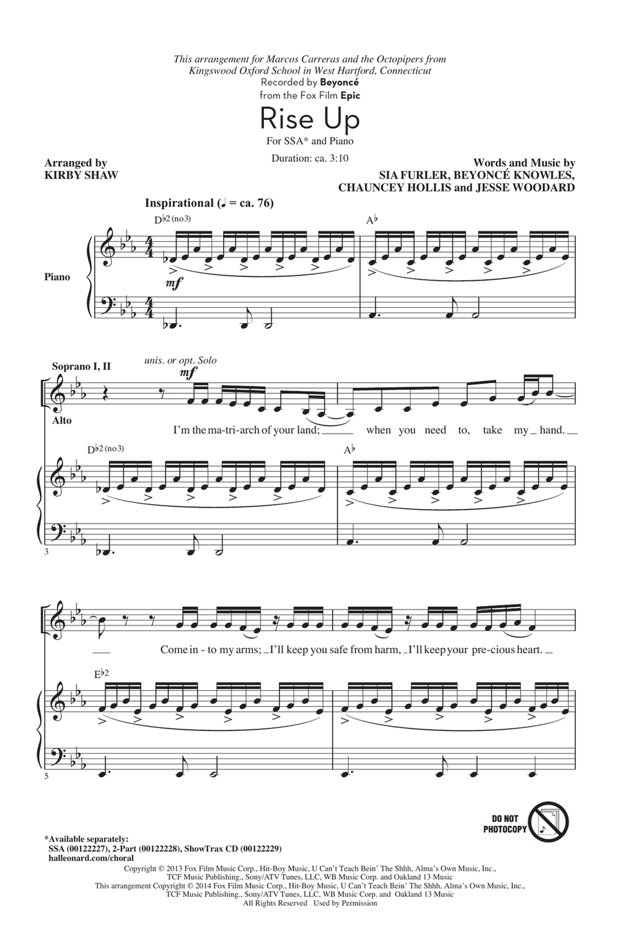 Rise Up (arr. Kirby Shaw) SSA scores gallery preview page 1