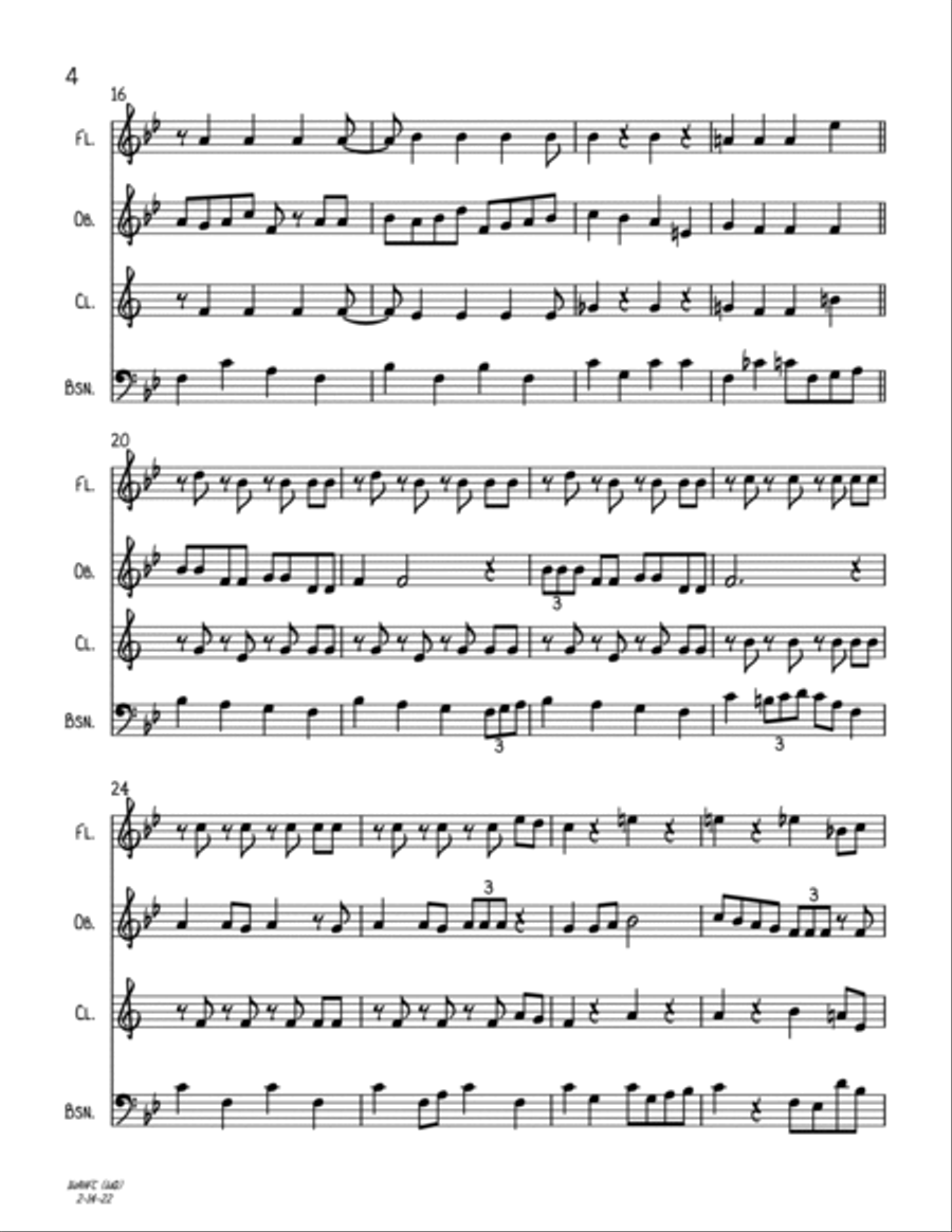 I Want A Hippopotamus For Christmas (Hippo The Hero) Woodwind Quartet scores gallery preview page 4
