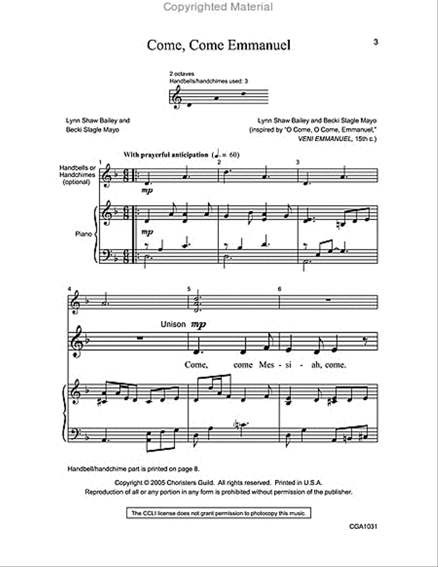 Come, Come Emmanuel Unison Choir scores gallery preview page 2