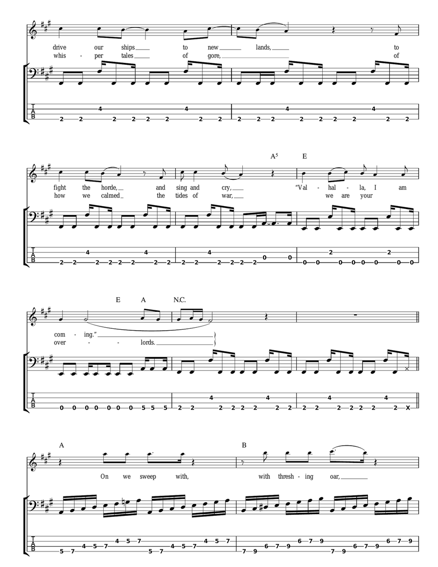Immigrant Song Bass Guitar Tablature scores gallery preview page 2
