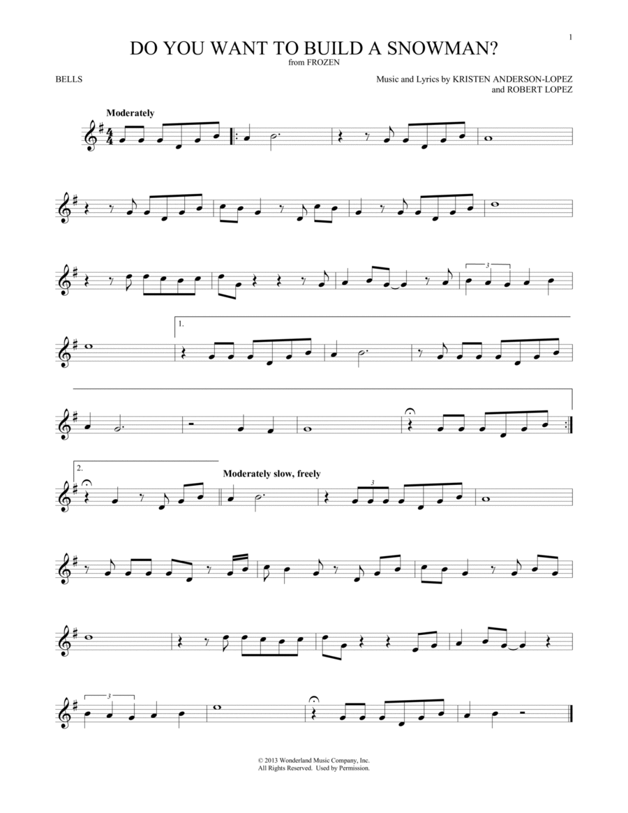 Do You Want To Build A Snowman? (from Frozen) Glockenspiel scores gallery preview page 1