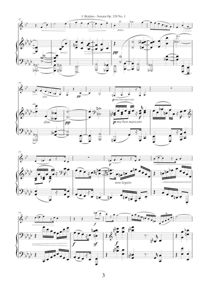 Sonata No.1 in F minor Op.120 by Johannes Brahms for clarinet (or viola) and piano