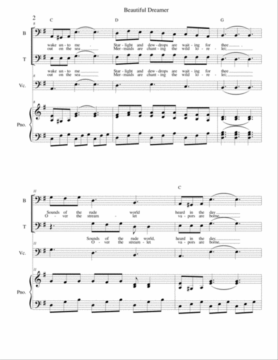 Beautiful Dreamer Key of G for Bass & Tenor Small Ensemble scores gallery preview page 2