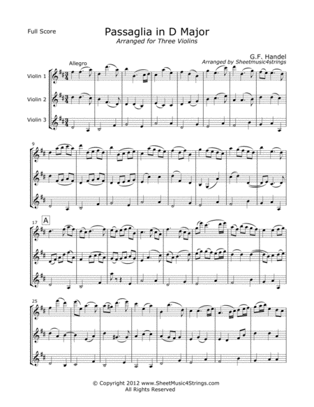Handel, G. - Passaglia for Three Violins image number null