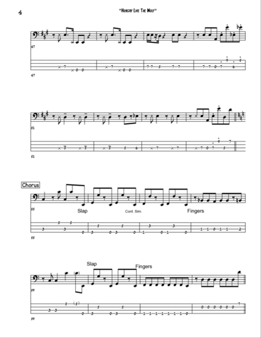 Hungry Like The Wolf Hungry Like The Wolf Bass Guitar scores gallery preview page 4