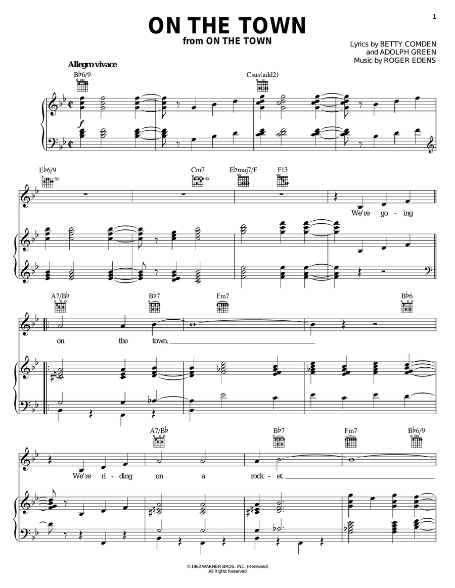 On The Town Piano, Vocal, Guitar scores gallery preview page 1