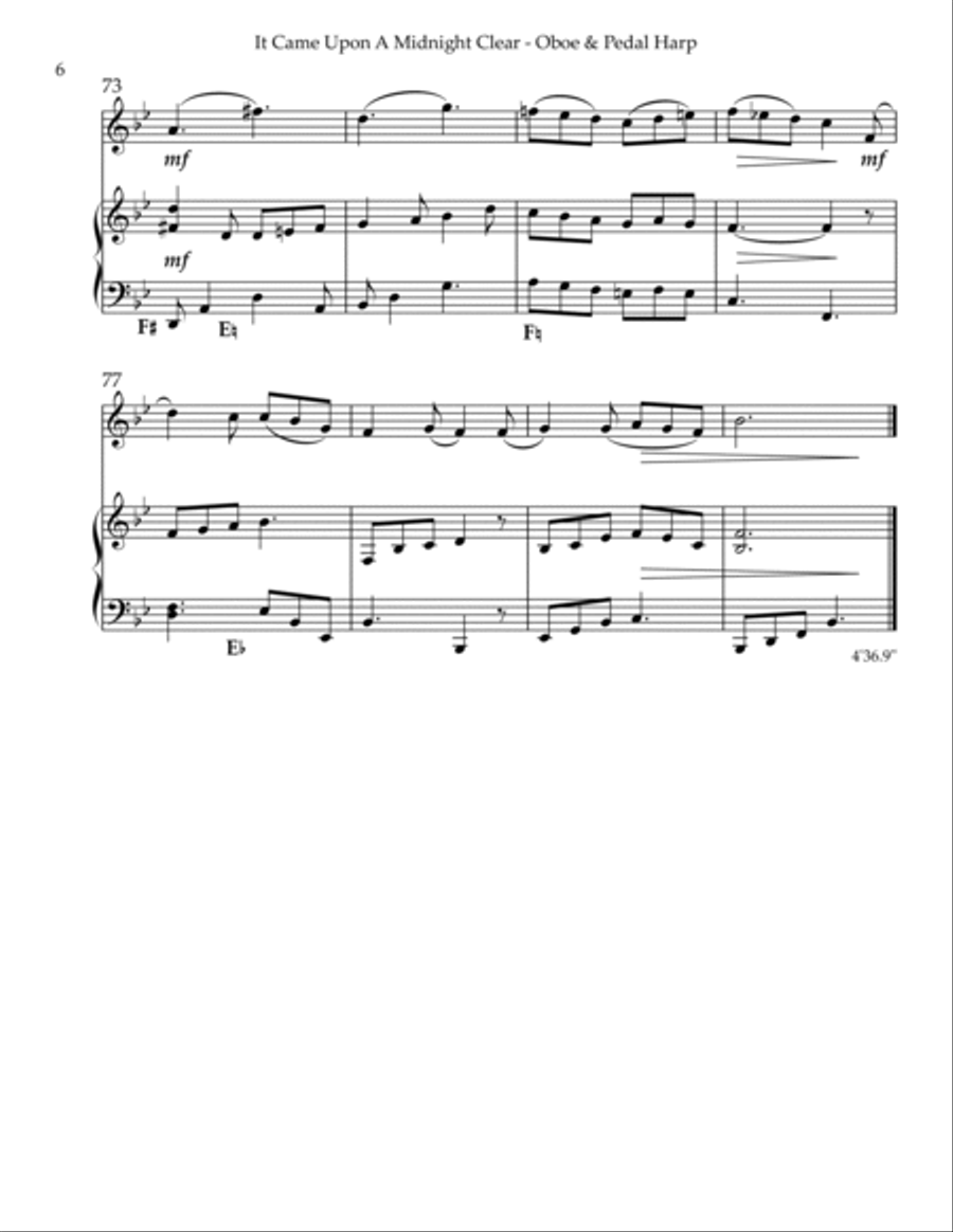 It Came Upon A Midnight Clear, Duet for Oboe & Pedal Harp Oboe scores gallery preview page 6