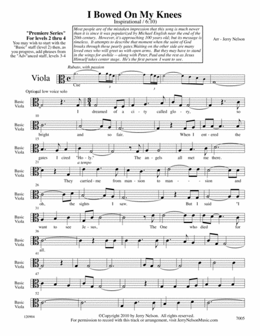 I Bowed On My Knees and Cried Holy (Arrangements Level 2-4 for VIOLA + Written Acc) Hymn image number null