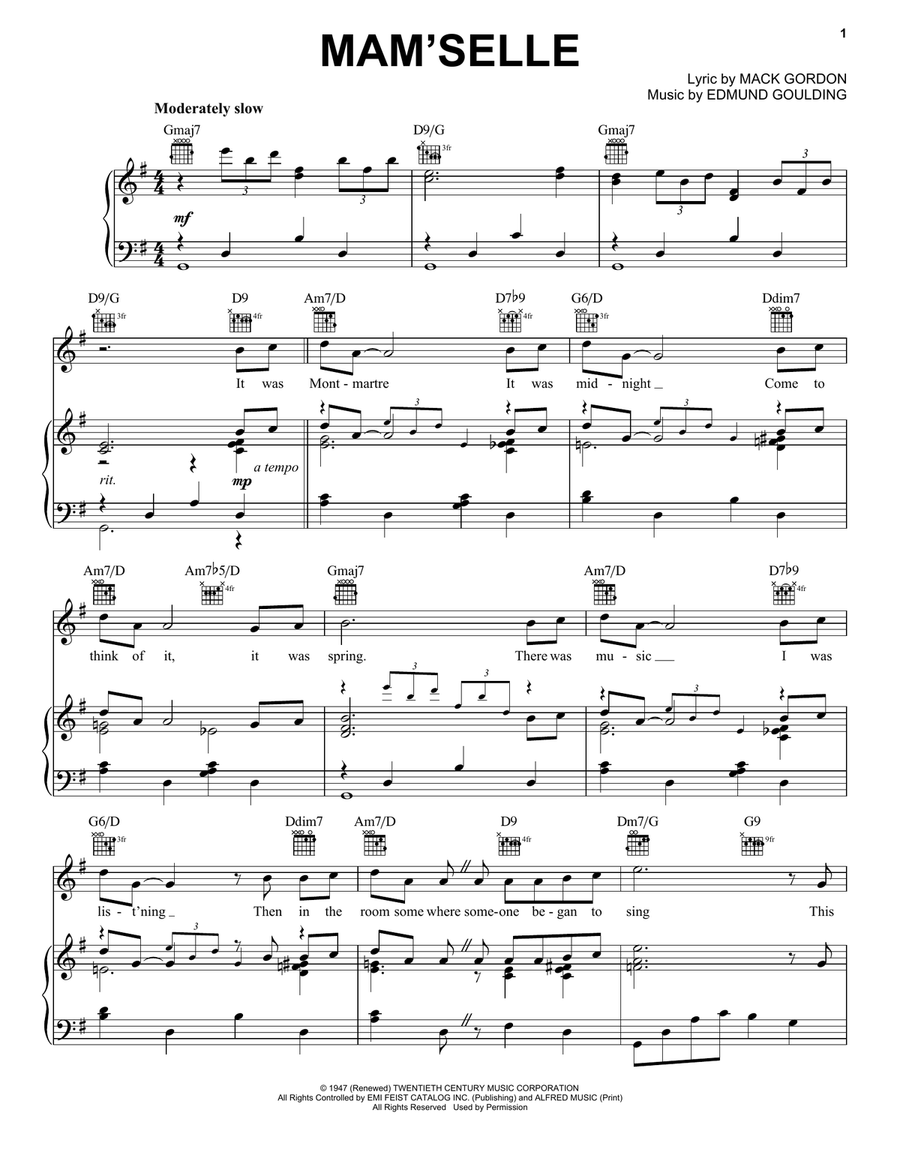 Mam'selle Piano, Vocal, Guitar scores gallery preview page 1