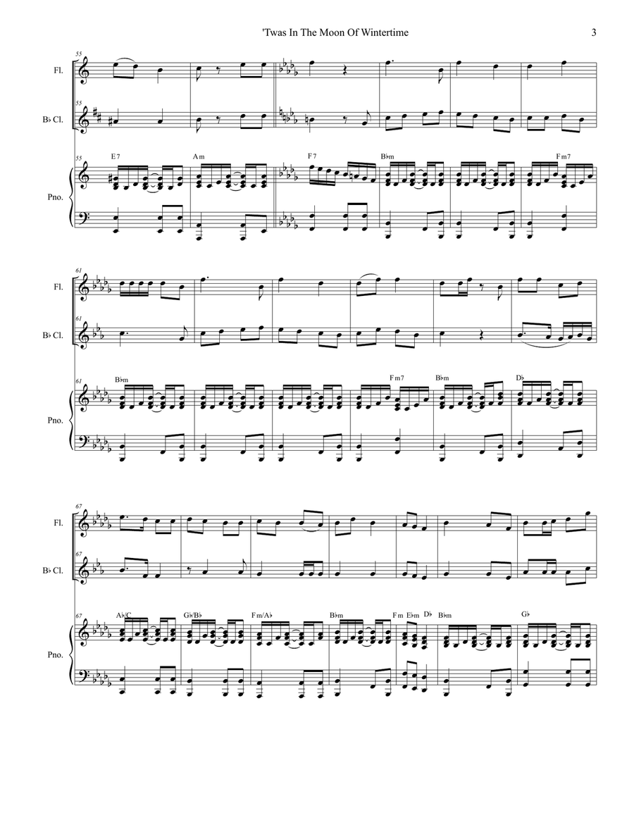 'Twas In The Moon Of Wintertime (Duet for Flute and Bb-Clarinet) Woodwind Duet scores gallery preview page 3