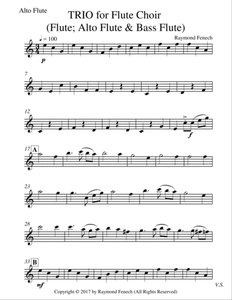 Trio for Flute Choir (Flute; Alto Flute and Bass Flute) - Easy/Beginner Woodwind Trio scores gallery preview page 4