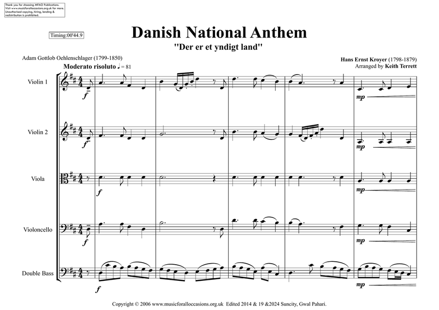Danish National Anthem for String Orchestra (World National Anthem Series) String Orchestra scores gallery preview page 2