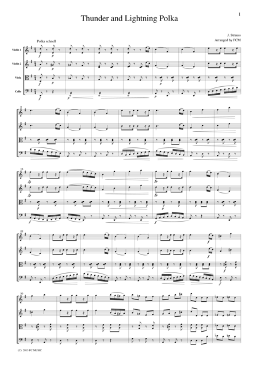 J.Strauss Thunder and Lightning Polka, for string quartet, CS111 String Quartet scores gallery preview page 1