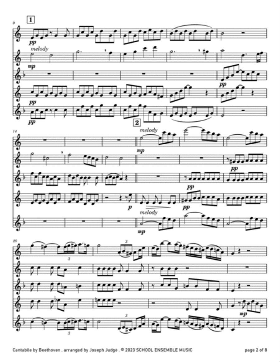 Cantabile by Beethoven for Saxophone Quartet in Schools Saxophone Quartet scores gallery preview page 2