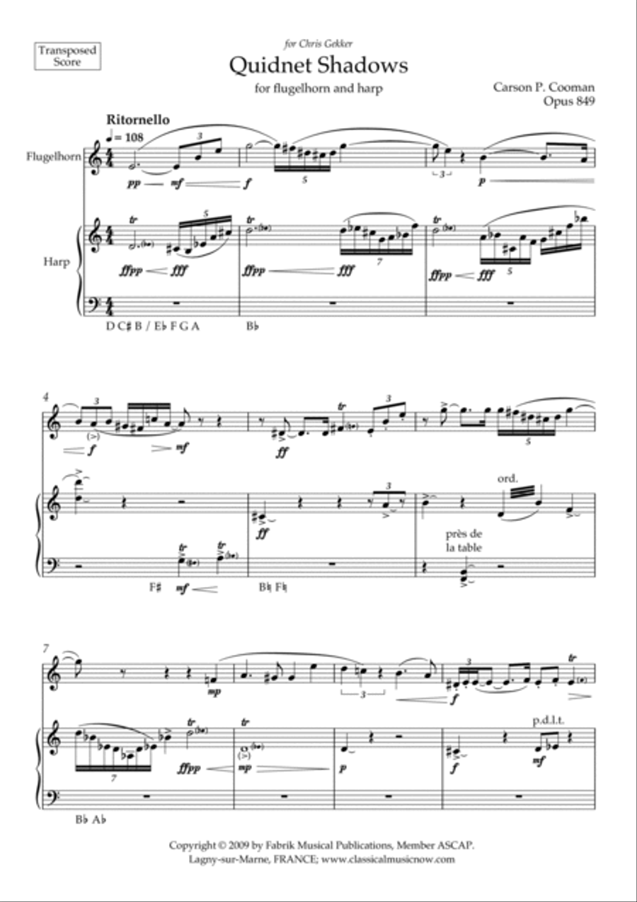 Carson Cooman - Quidnet Shadows (2009) for flugelhorn and harp Flugelhorn scores gallery preview page 2