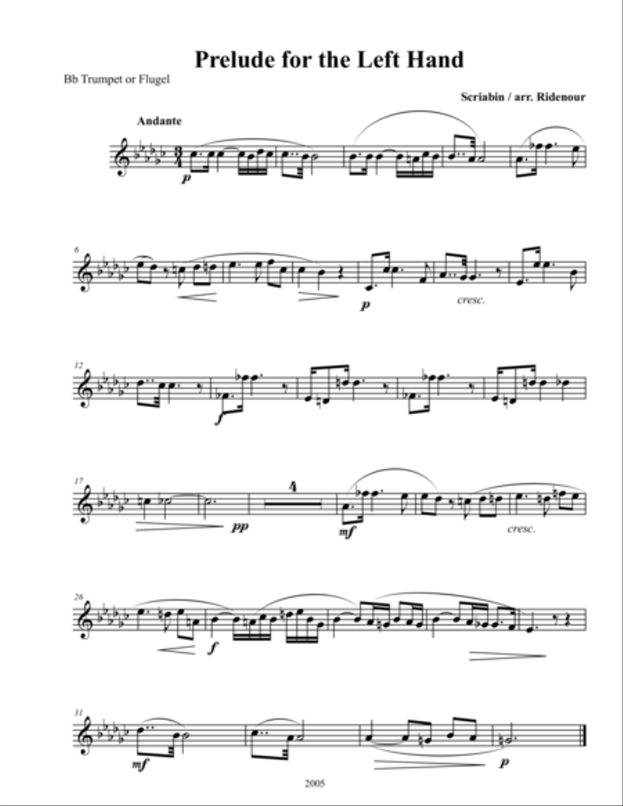 Prelude for the Left Hand Trumpet Duet scores gallery preview page 1