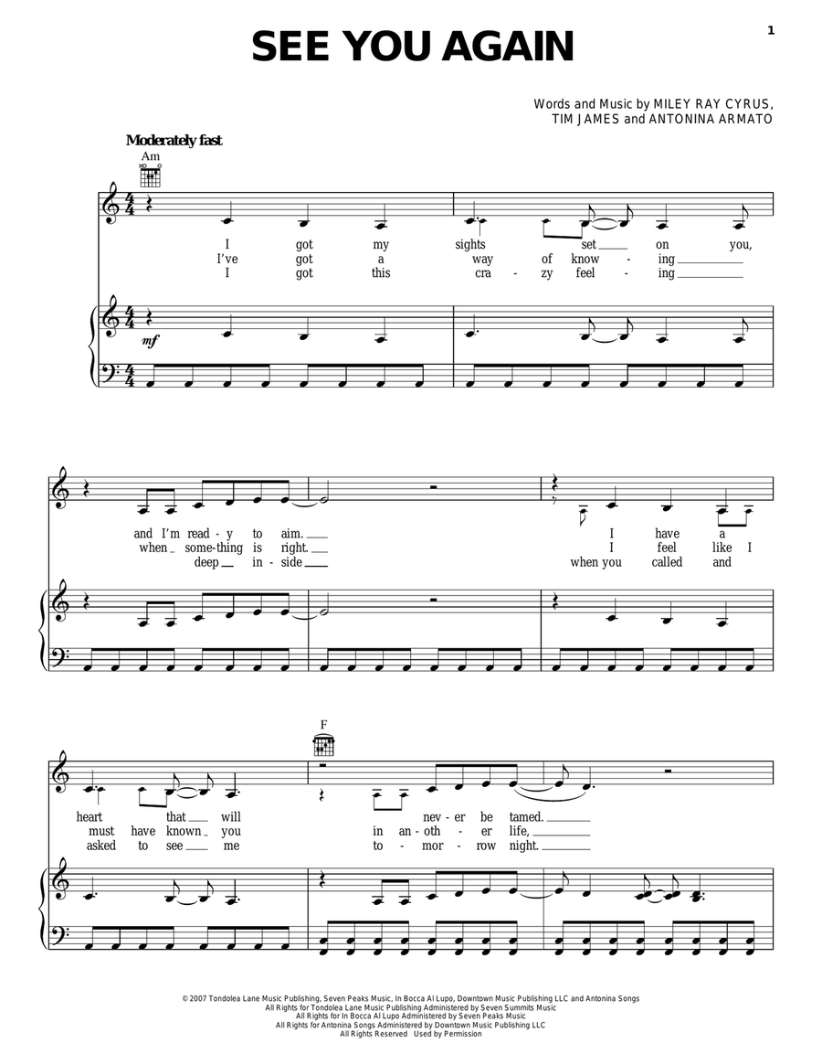 See You Again See You Again Piano, Vocal, Guitar scores gallery preview page 1