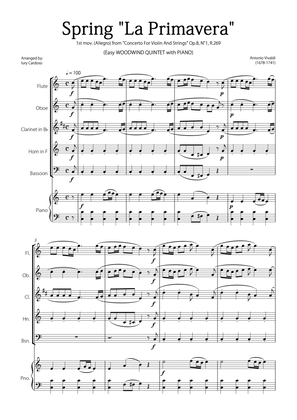 "Spring" (La Primavera) by Vivaldi - Easy version for WOODWIND QUINTET & PIANO