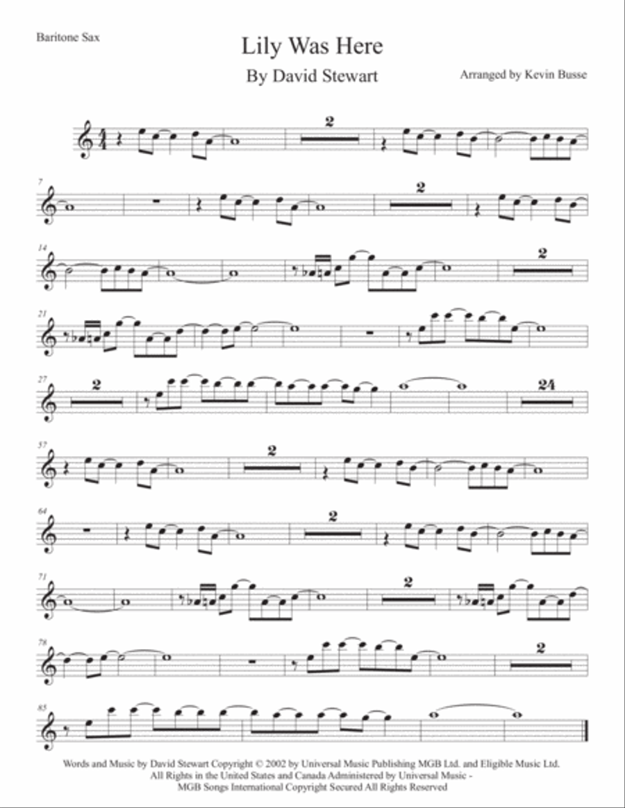Lily Was Here Lily Was Here Baritone Saxophone scores gallery preview page 1