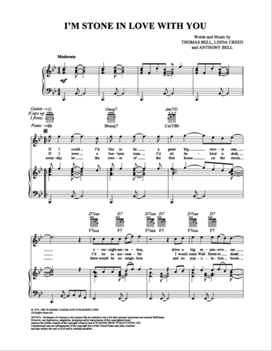 I'm Stone in Love with You Piano, Vocal, Guitar scores gallery preview page 1
