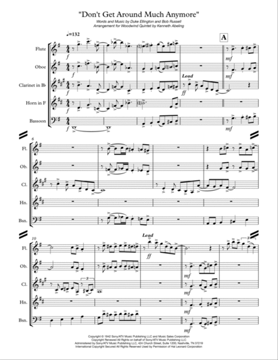 Don't Get Around Much Anymore Woodwind Quintet scores gallery preview page 2