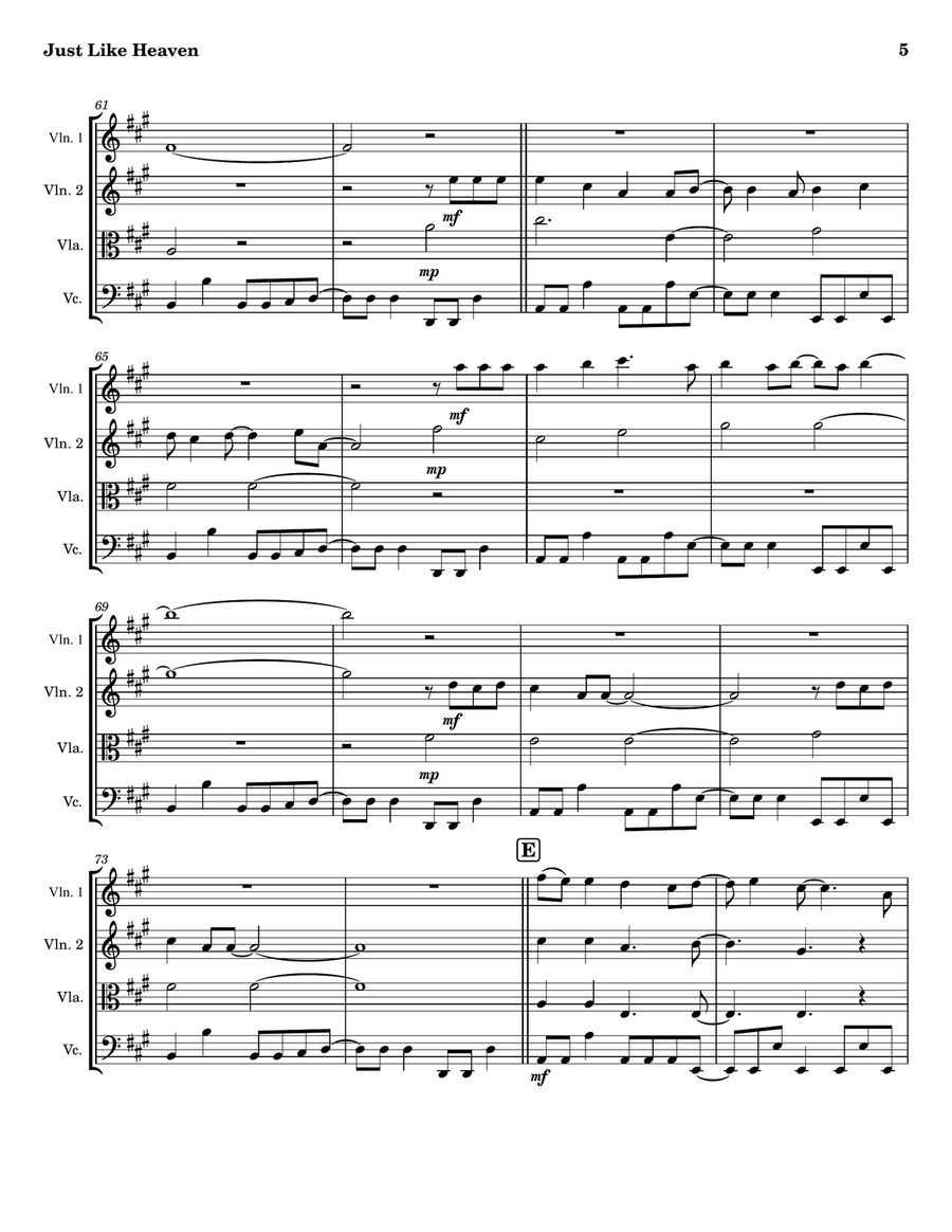 Just Like Heaven String Quartet scores gallery preview page 5