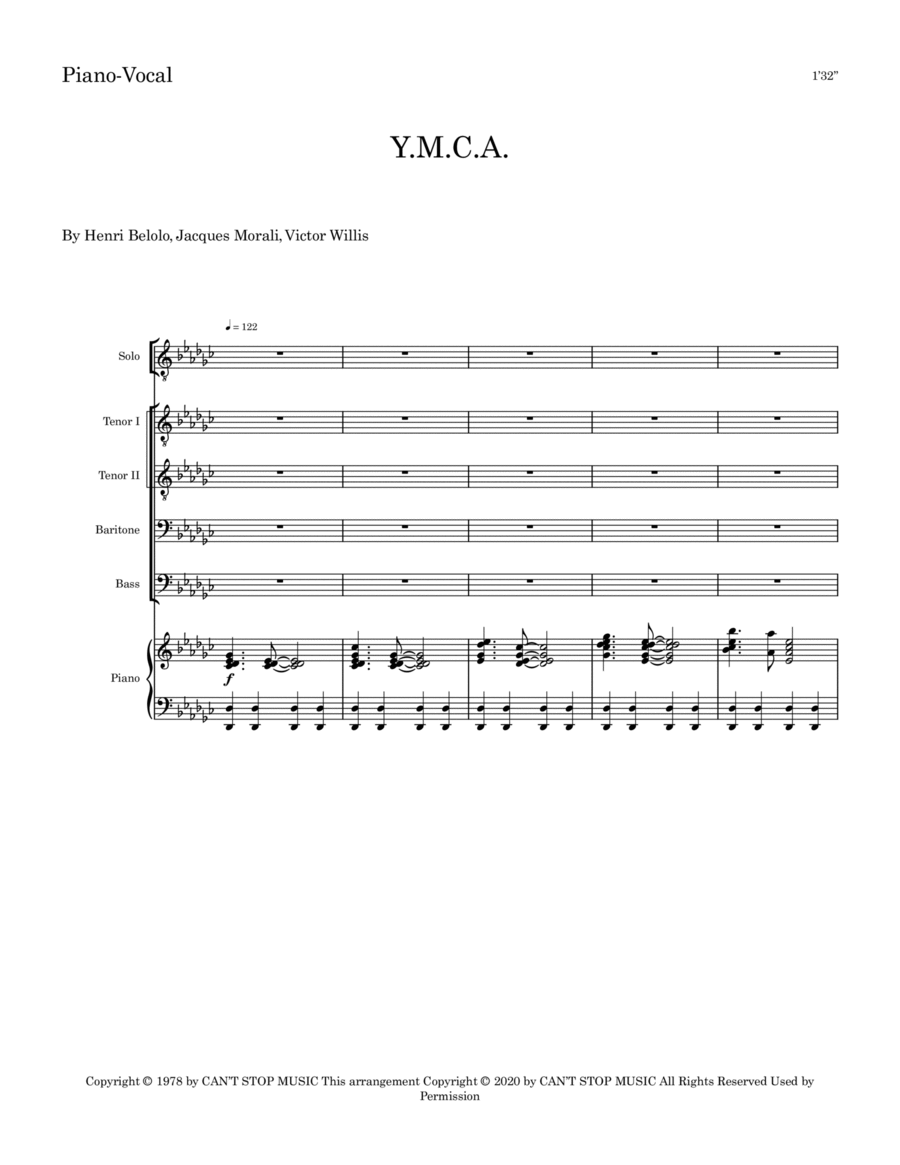 Y.m.c.a. TTBB scores gallery preview page 1
