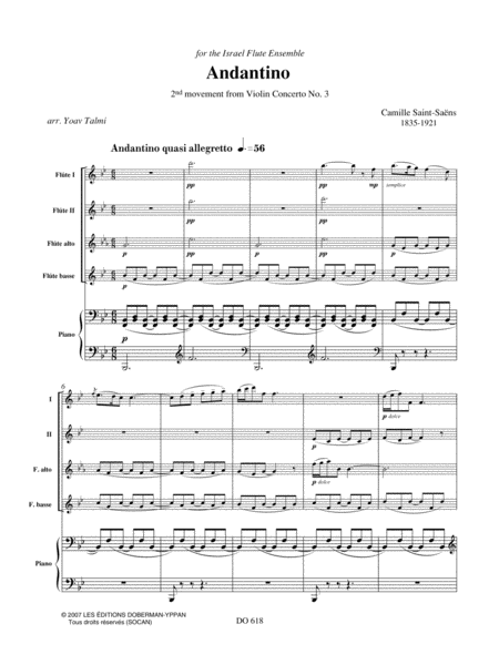Andantino (2nd mov. from Violin Concerto No. 3) (4 fl. / pno)
