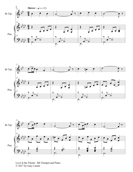 LOVE IS THE THEME (Duet – Bb Trumpet & Piano with Score/Part) image number null