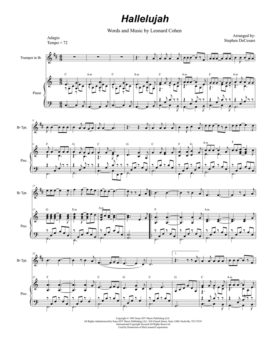 Hallelujah Trumpet Solo scores gallery preview page 1