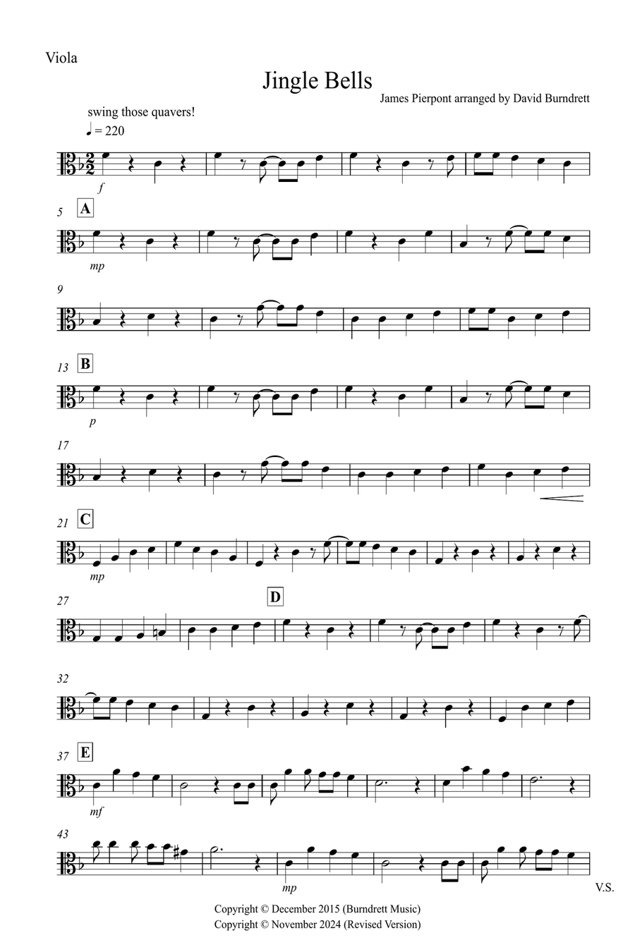 Jingle Bells (Jazzy Style!) for Tenor Saxophone and Viola Duet Tenor Saxophone scores gallery preview page 6