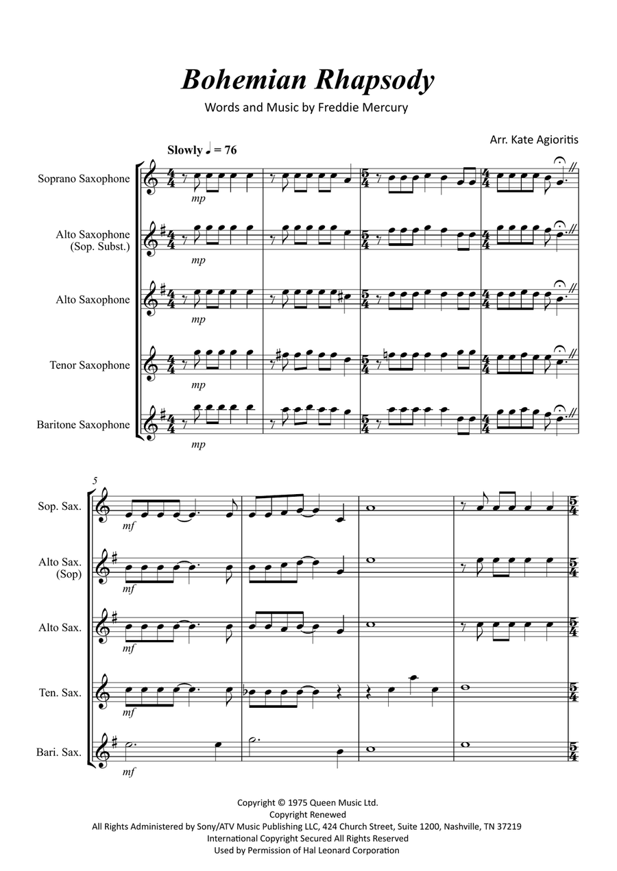 Bohemian Rhapsody Saxophone Quartet scores gallery preview page 2