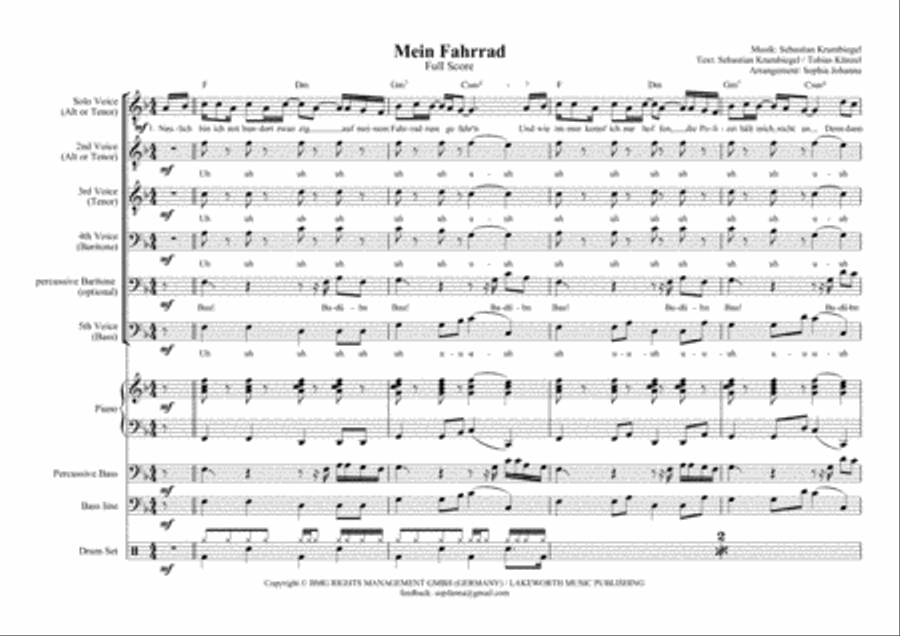 Mein Fahrrad - Choral + Bandinstruments (optional) TTBB scores gallery preview page 1