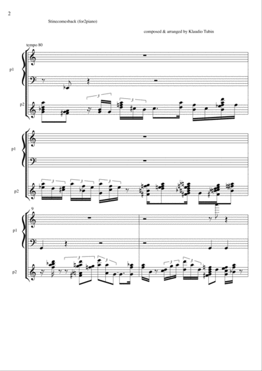 Stinecomesback (for piano duet) Piano Method scores gallery preview page 3
