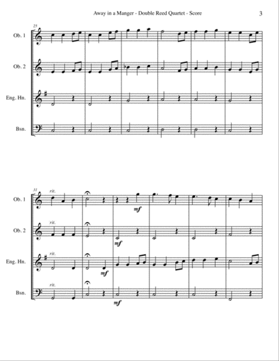 Away in a Manger for Double Reed Quartet Woodwind Quartet scores gallery preview page 3