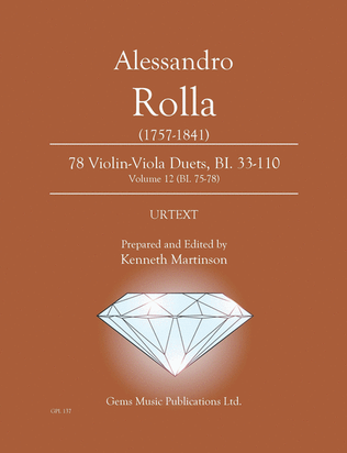 Book cover for 78 Violin-Viola Duets, BI. 33-110 Volume 12 (BI. 75-78)