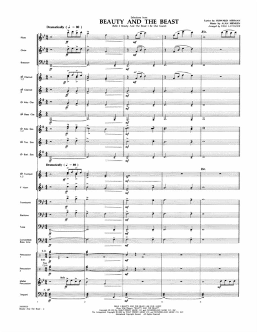 Selections from Beauty and the Beast - Full Score Concert Band scores gallery preview page 2
